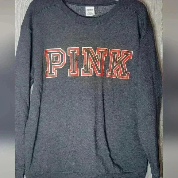 Pink christmas sweater, heathered gray with christmas print. Size medium. - Picture 1 of 4